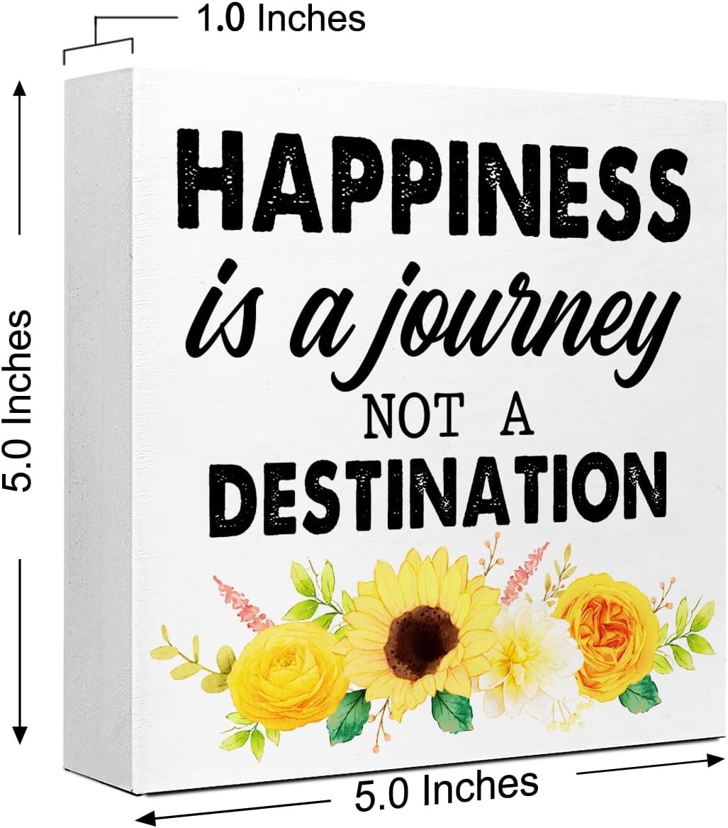 Inspirational Wood Block Signs,Happiness is a Journey Not a Destination Wooden Box Sign for Home Shelf Office Tabletop Desk Decor,Funny Motivational Office Sign Decor V520