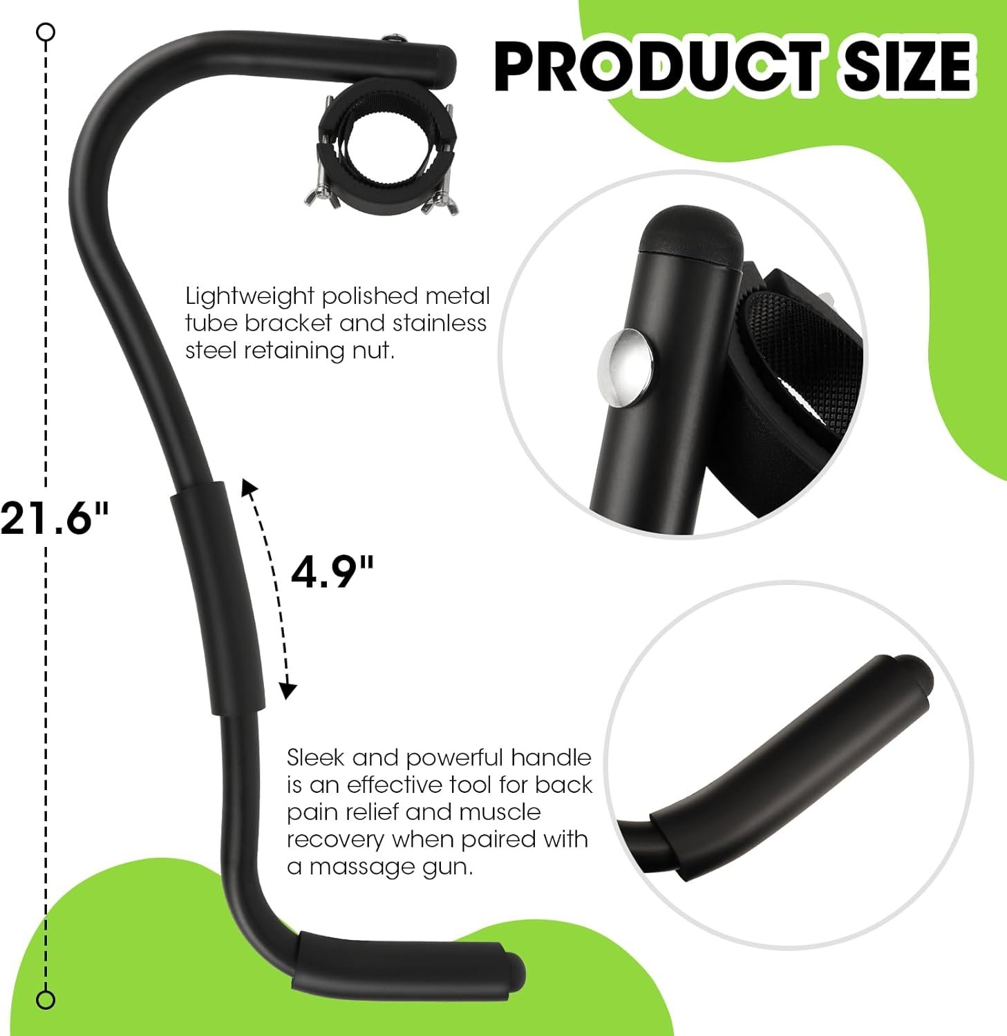 Massage Gun Holder,Neck Back Handheld Self Massage Gun Mount for Hard to Reach Areas - Black,Portable and Ergonomic Handle for Back Pain Relief and Muscle Recovery - Compatible with Most Massage Guns