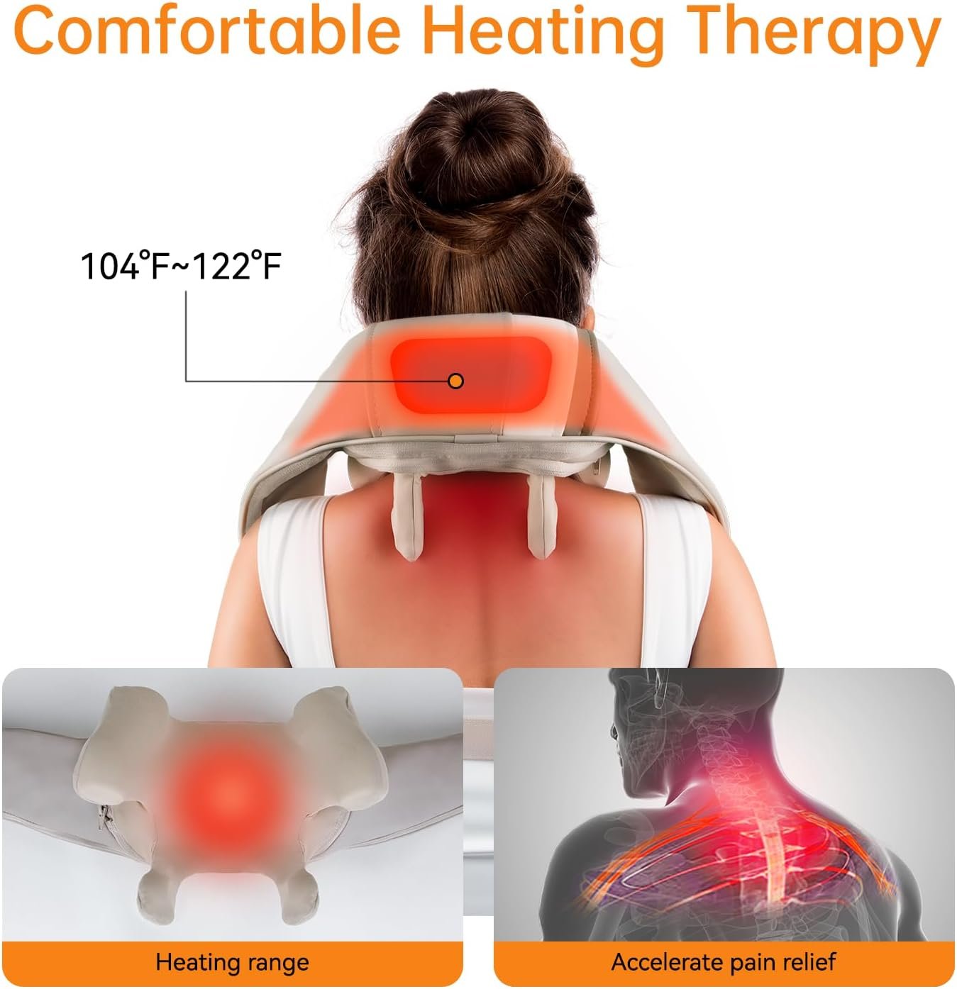 Mebak N1 Neck Massager with Heat, Shiatsu Neck and Shoulder Massager for Pain Relief Deep Tissue, Portable Kneading Massage Pillow