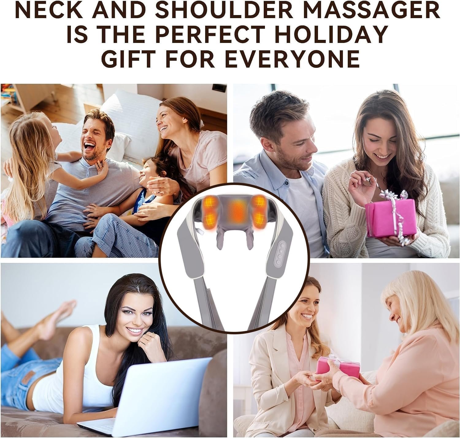 Neck Massager with Heat, Shiatsu Back Shoulder and Neck Massager, Mini Back and Neck Massager for Pain Relief Deep Tissue, Home Use Back Reliver Muscle Relaxation, New Year Gifts for Women Men(White)