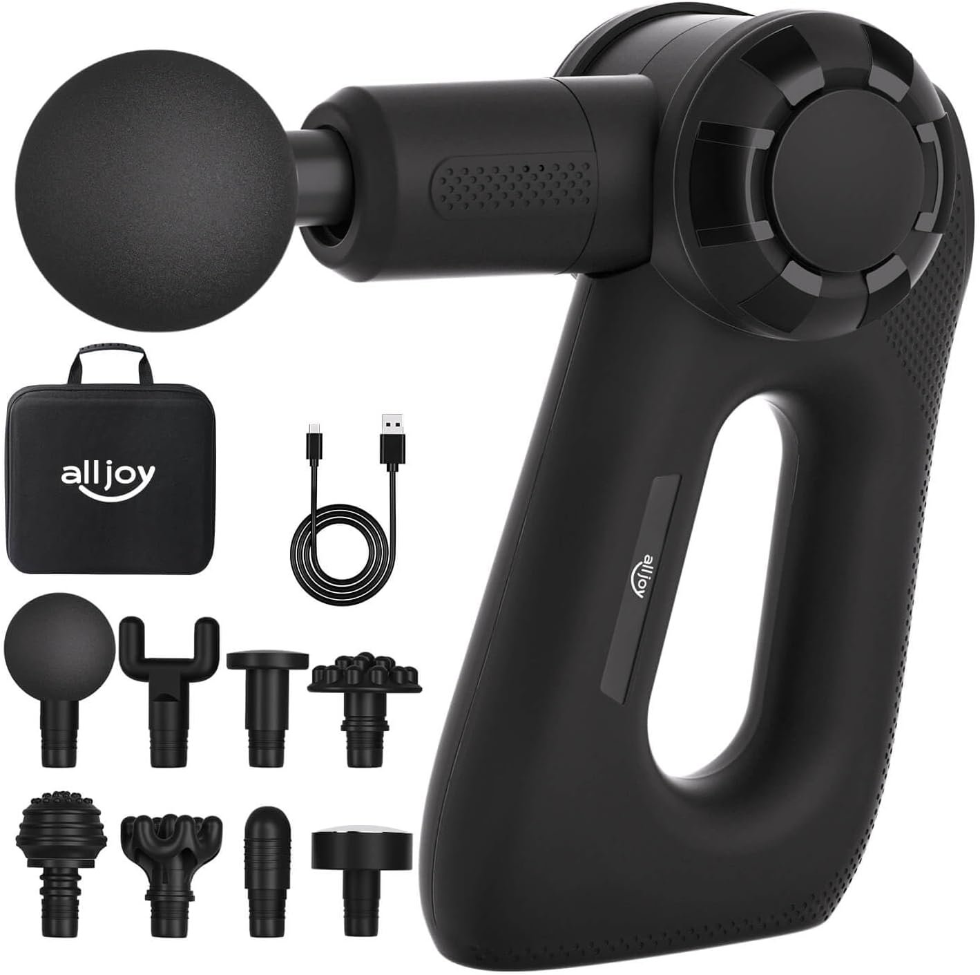 ALLJOY Massage Gun, Handheld Massager Gun for Athletes, Deep Tissue Muscle Massager with 8 Interchangeable Heads, New Ergonomic Design and Super-Quiet Setting - Black, Birthday Mothers Day Gifts