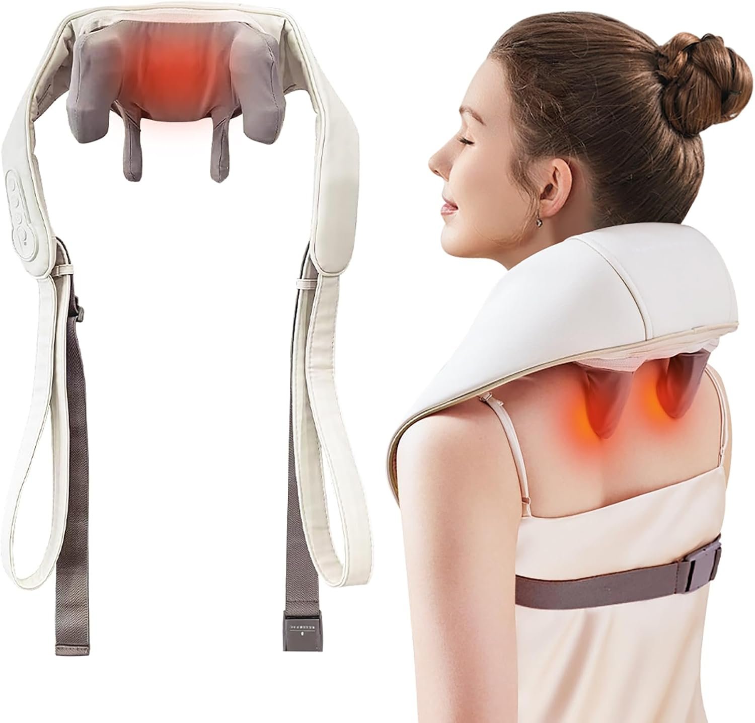 GDG Wearable Neck Massager with Heat, Electric Deep Tissue 6D Expert Kneading Massage, 3-Dimensional Simulation Massage，Great Gift for Man/Woman.