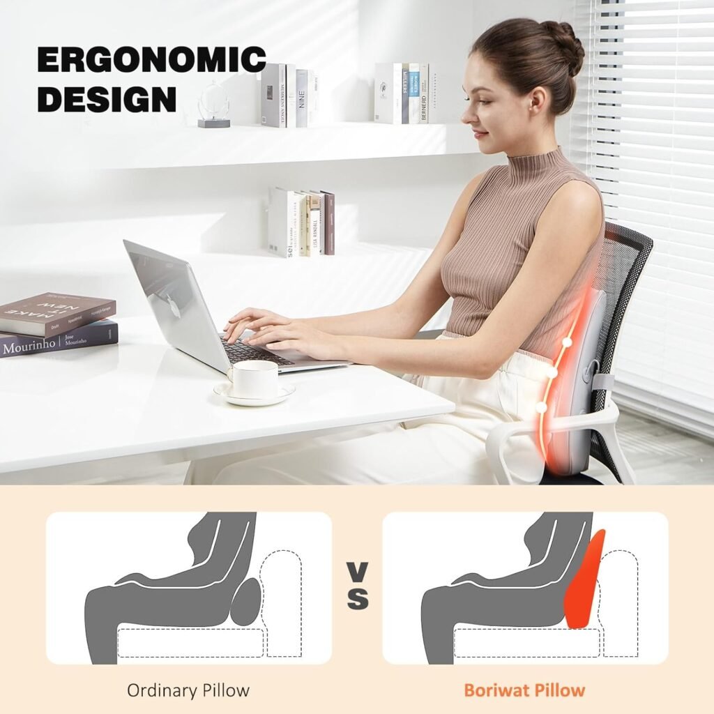 Boriwat Massager with Heat, 3D Kneading Massage Pillow for Neck, Shoulder, Leg Pain Relief, Gifts for Men Women Mom Dad, Stress Relax at Home Office and Car