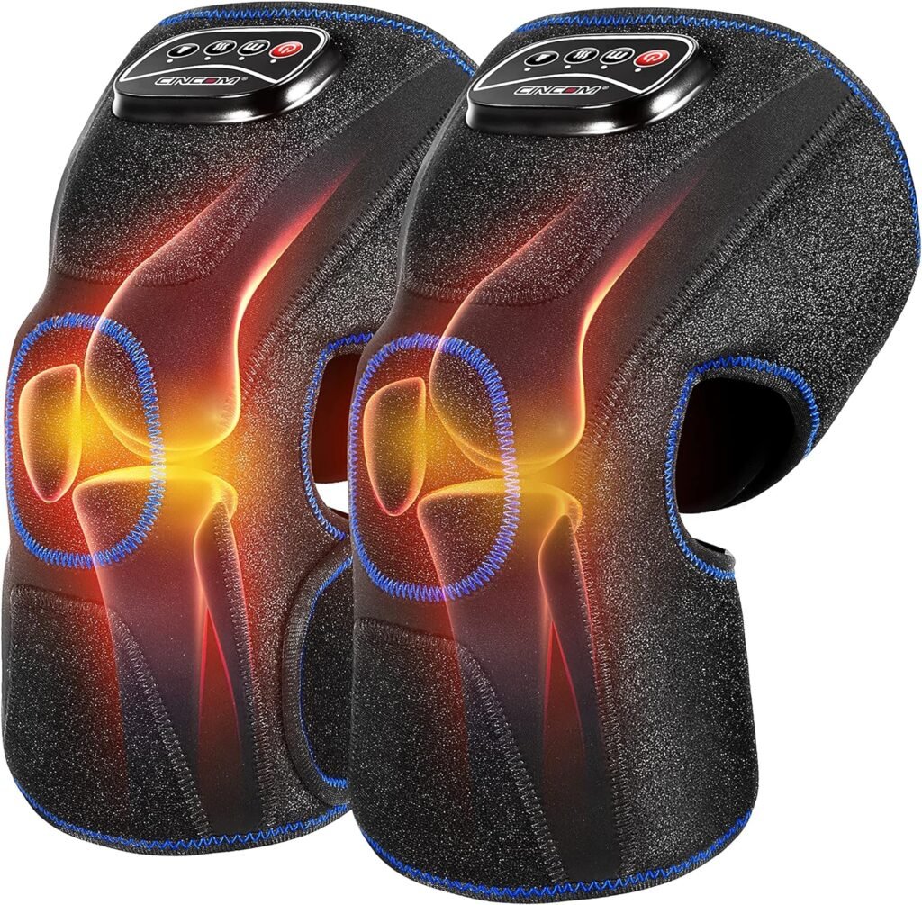 CINCOM Heated Knee Massager, Air Compression Knee Massager with Heat for Pain Relief Knee Brace Wrap for Knee Arthritis,Injury,Joint Pain 3 Modes  3 Intensities (A Pair) FSA HSA Approved