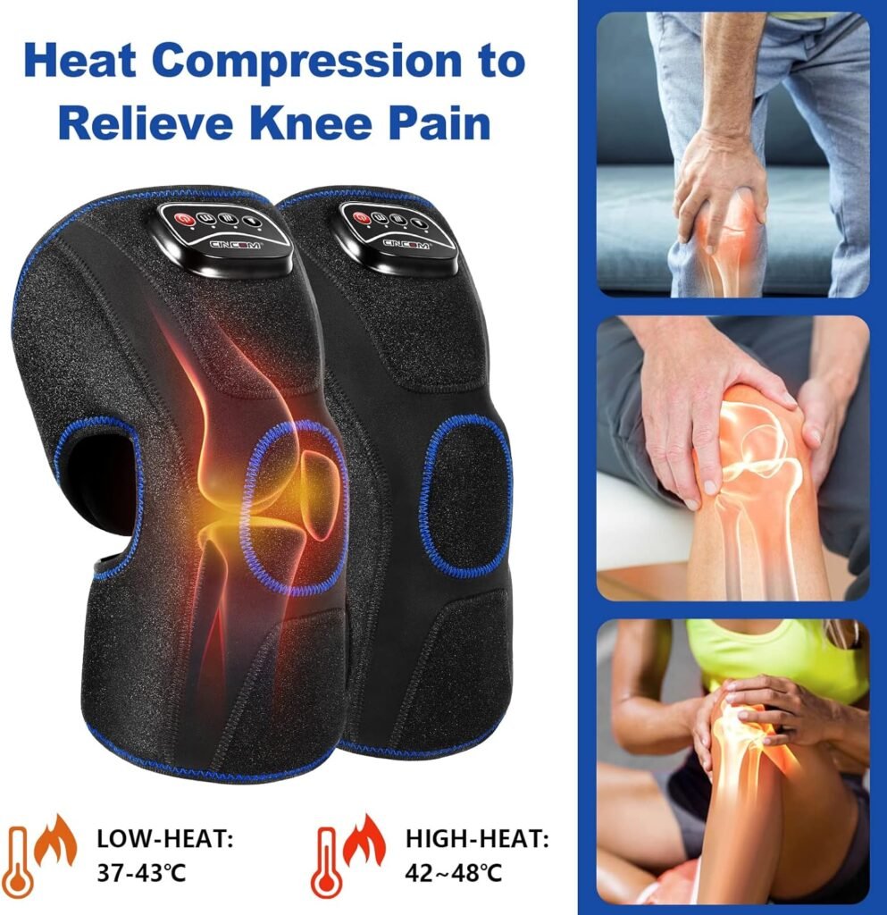 CINCOM Heated Knee Massager, Air Compression Knee Massager with Heat for Pain Relief Knee Brace Wrap for Knee Arthritis,Injury,Joint Pain 3 Modes  3 Intensities (A Pair) FSA HSA Approved