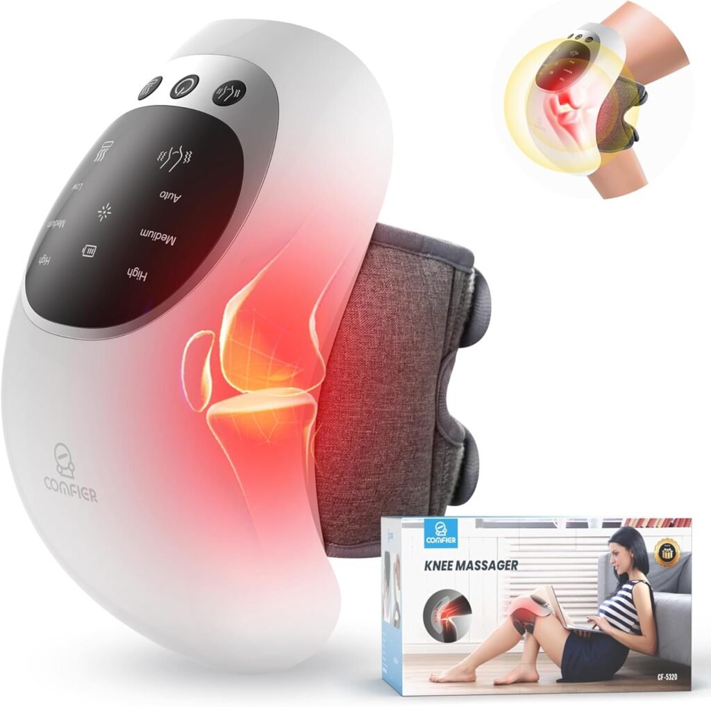 COMFIER Cordless Knee Massager with Heat,FSA Knee Pain Relief Products for Swelling Stiff Joints, Vibration Rechargeable Knee Support for Knee Pain with LED Screen