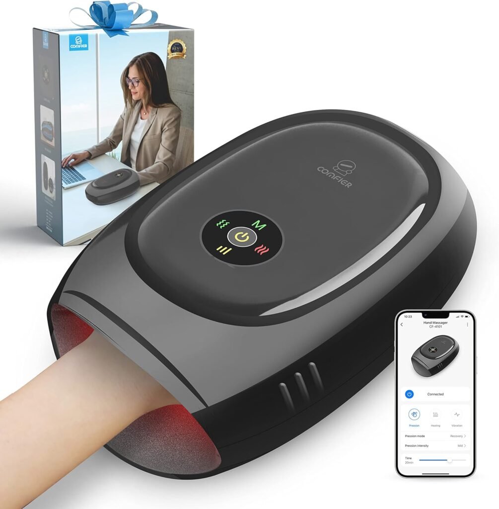 COMFIER Hand Massager with Heat and Compression, Rechargeable Hand Massager for Arthritis and Carpal Tunnel with APP Control, Birthday Gifts for Women Men