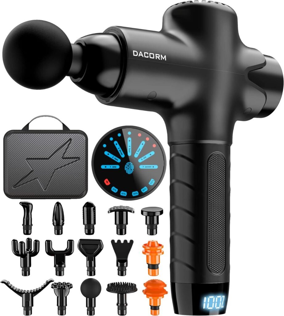 DACORM Massage Gun, Muscle Massage Gun Deep Tissue for Athletes, Portable Percussion Massager for Pain Relief - with 15 Massage Heads, Black