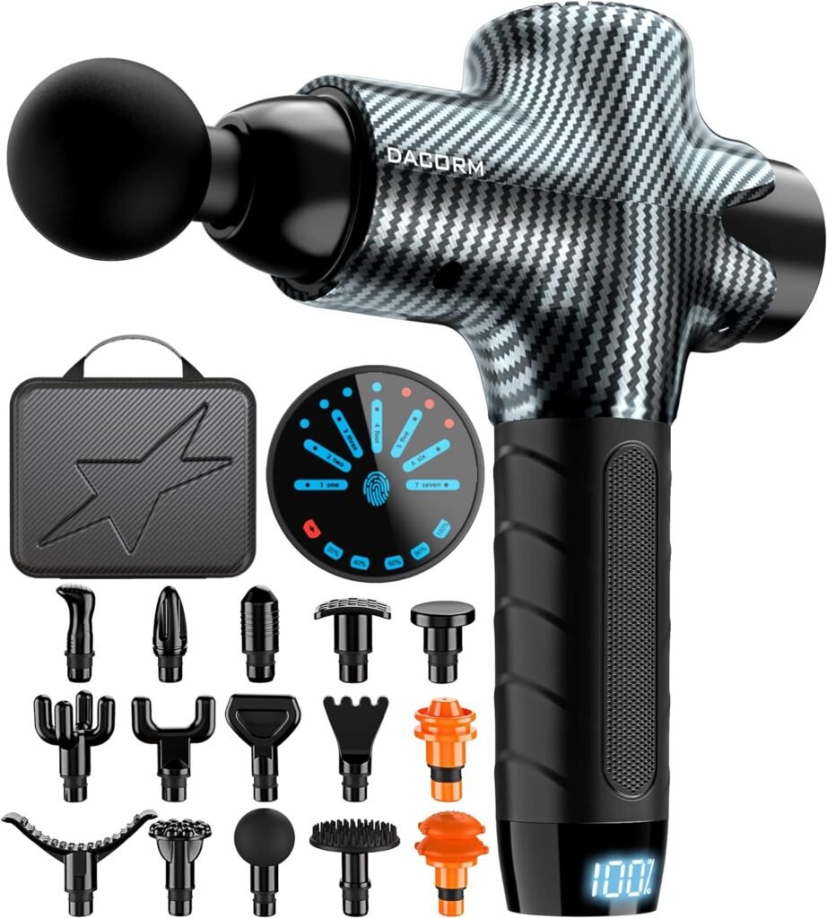 DACORM Massage Gun, Muscle Massage Gun Deep Tissue for Athletes, Portable Percussion Massager for Pain Relief - with 15 Massage Heads, Black