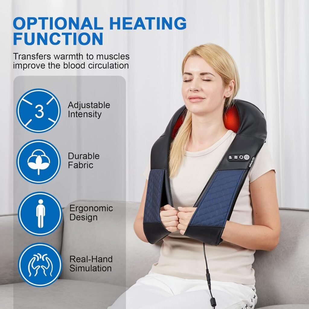 EAshuhe Neck and Shoulder Massager with Heat Shiatsu Back Massage Pillow with 3D Deep Tissue Kneading for Foot, Legs, Body Muscle - Use at Home, Office  Car