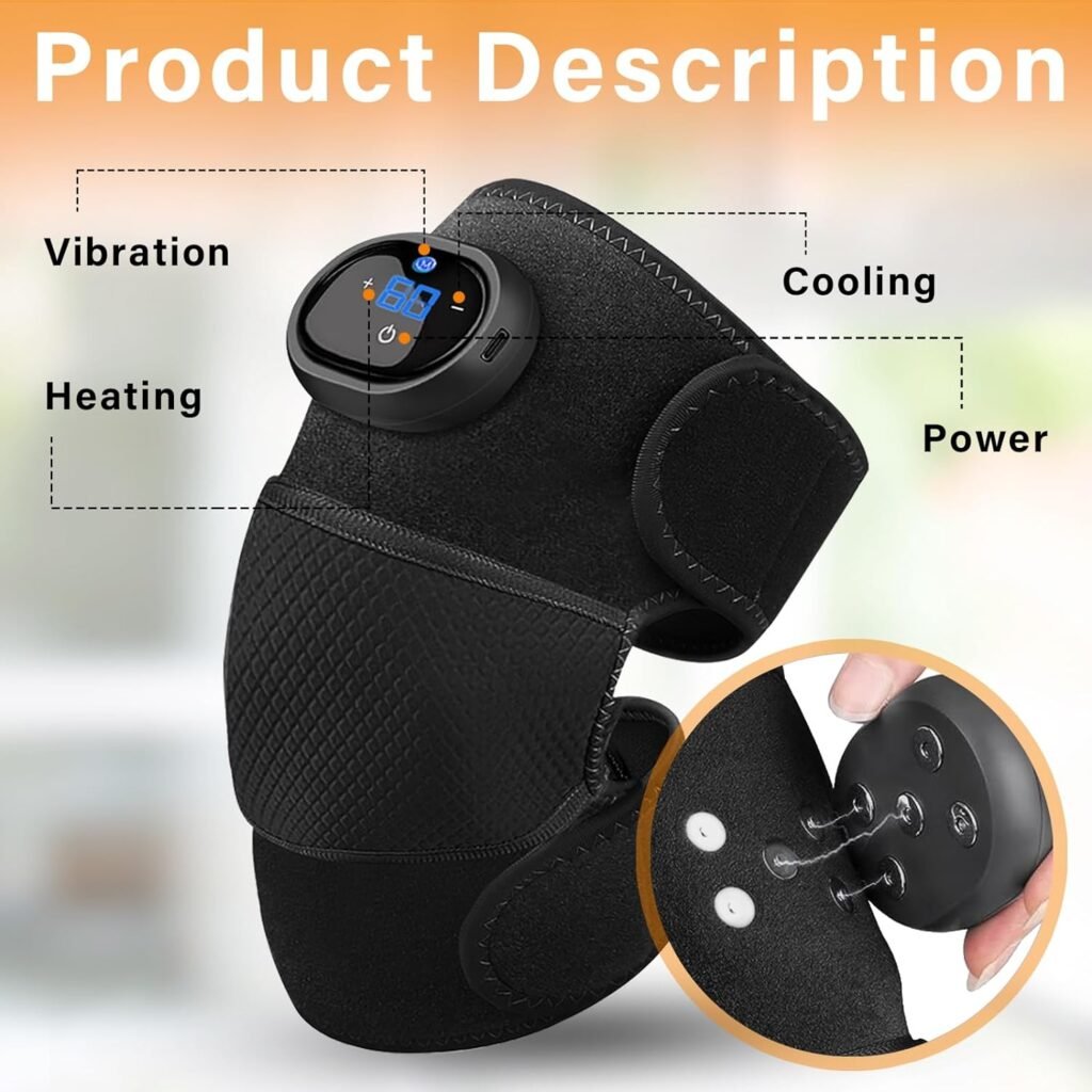 Knee Massager with Heat and Vibration, 3-In-1 Heating Wrap for Knee, Elbow and Shoulder to Relieve Joint Pain, 5 Heat  3 Vibration Modes, Rechargeable Knee Heating Pad for Injury and Joint Recovery