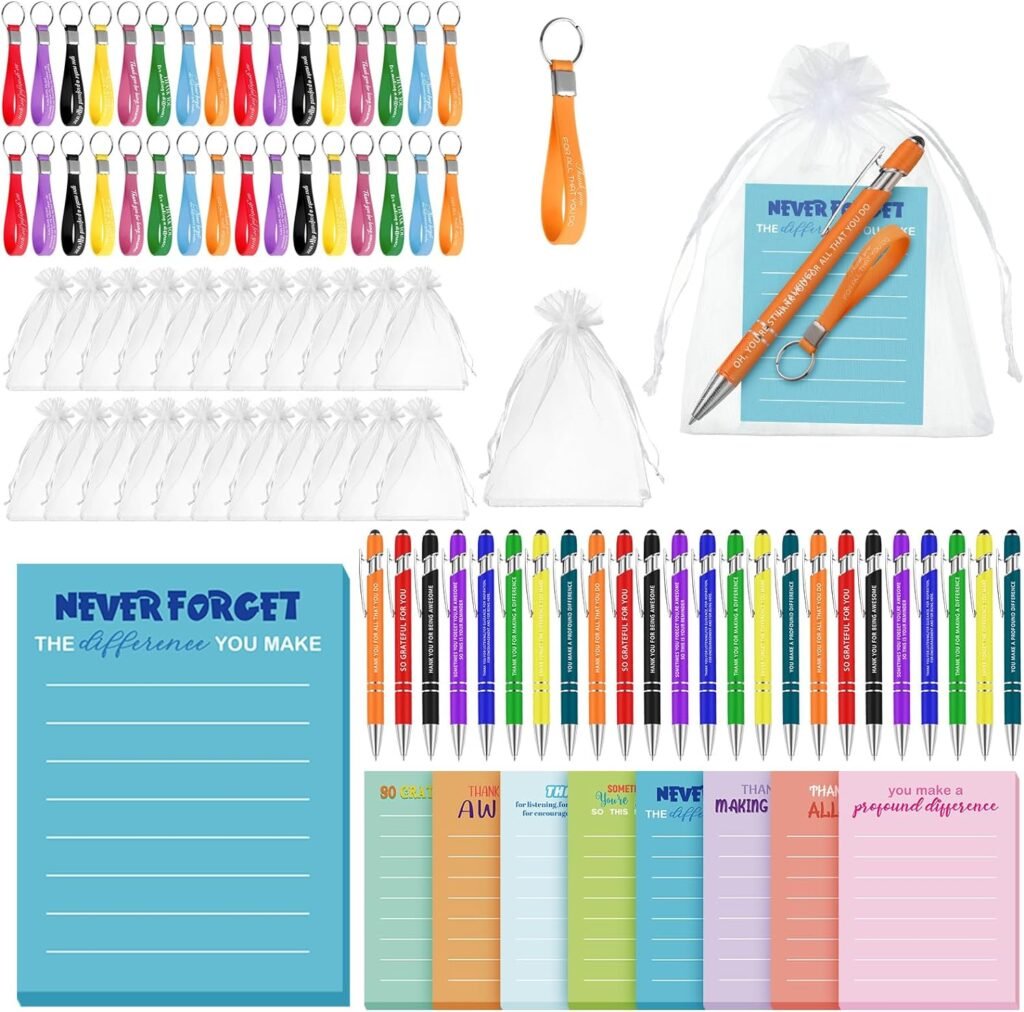 Kosiz 192 Pcs Employee Appreciation Gifts Bulk Team Gift Christian Thank You Sticky Notepad Silicone Keychains Inspirational Ballpoint Pens Valentines Day Gift for Coworkers Teacher Office