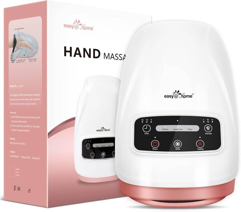 Cordless Electric Hand Massager Device: Easy@Home Hand Massager for arthritis - with Compression and Heat - 3 Massage Modes - Pain Relief for Hands Carpal Tunnel and Finger Numbness EHM018