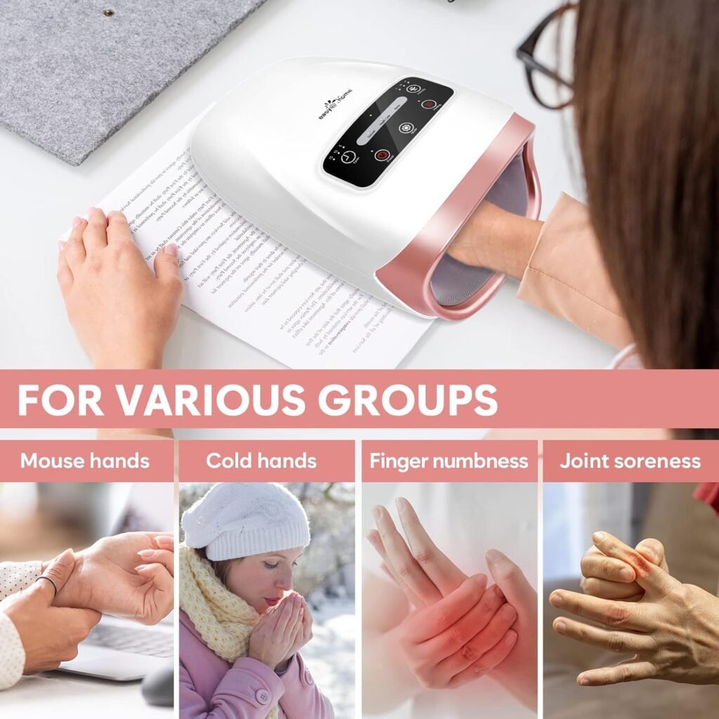 Cordless Electric Hand Massager Device: Easy@Home Hand Massager for arthritis - with Compression and Heat - 3 Massage Modes - Pain Relief for Hands Carpal Tunnel and Finger Numbness EHM018