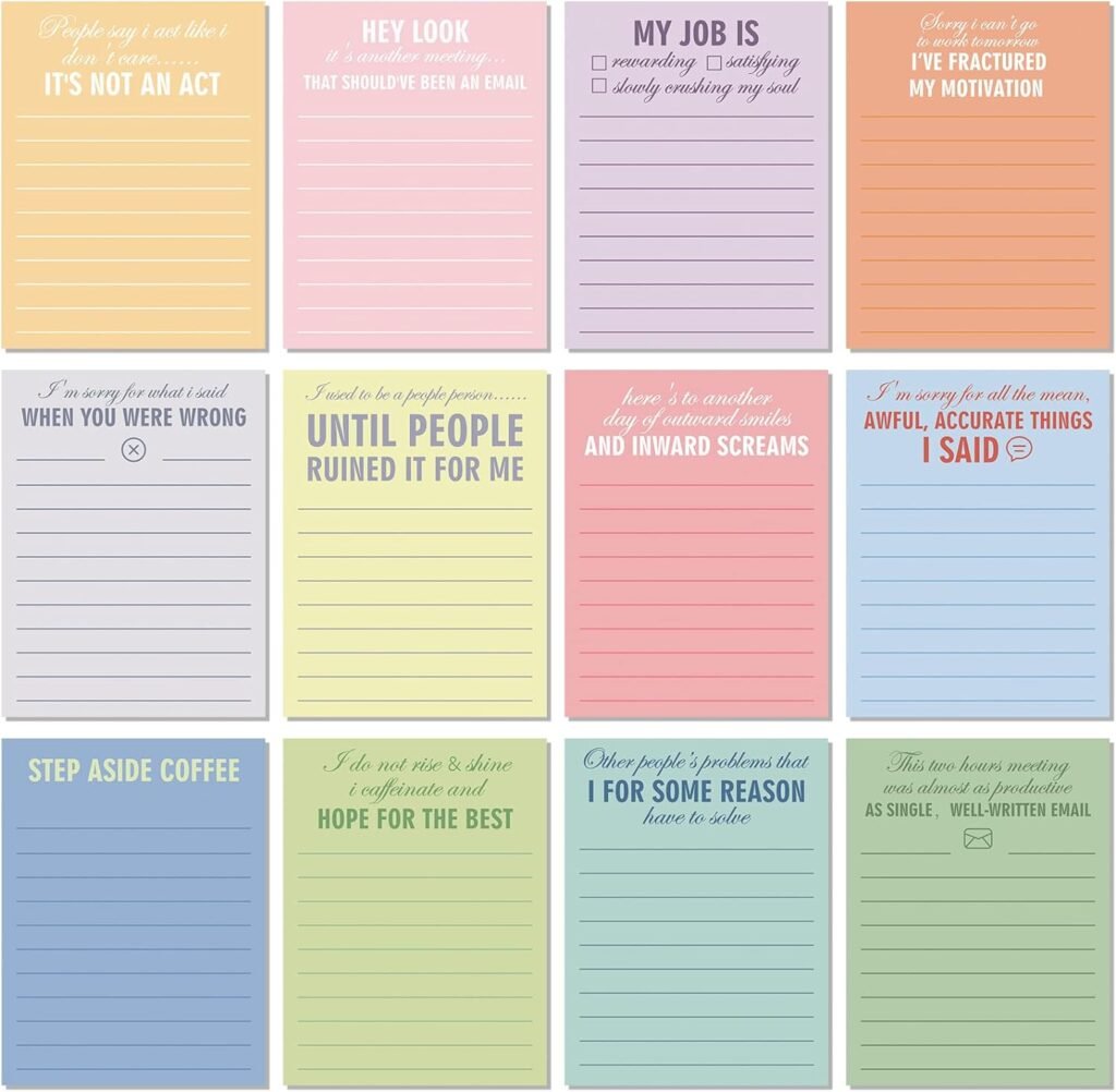 Funny Notepads with Sayings Sticky Office Supplies to Do List Work Assorted Notepad for Workers, 12 Designs, 3 x 3.93 Inch (Classic Style, 12 Packs,)