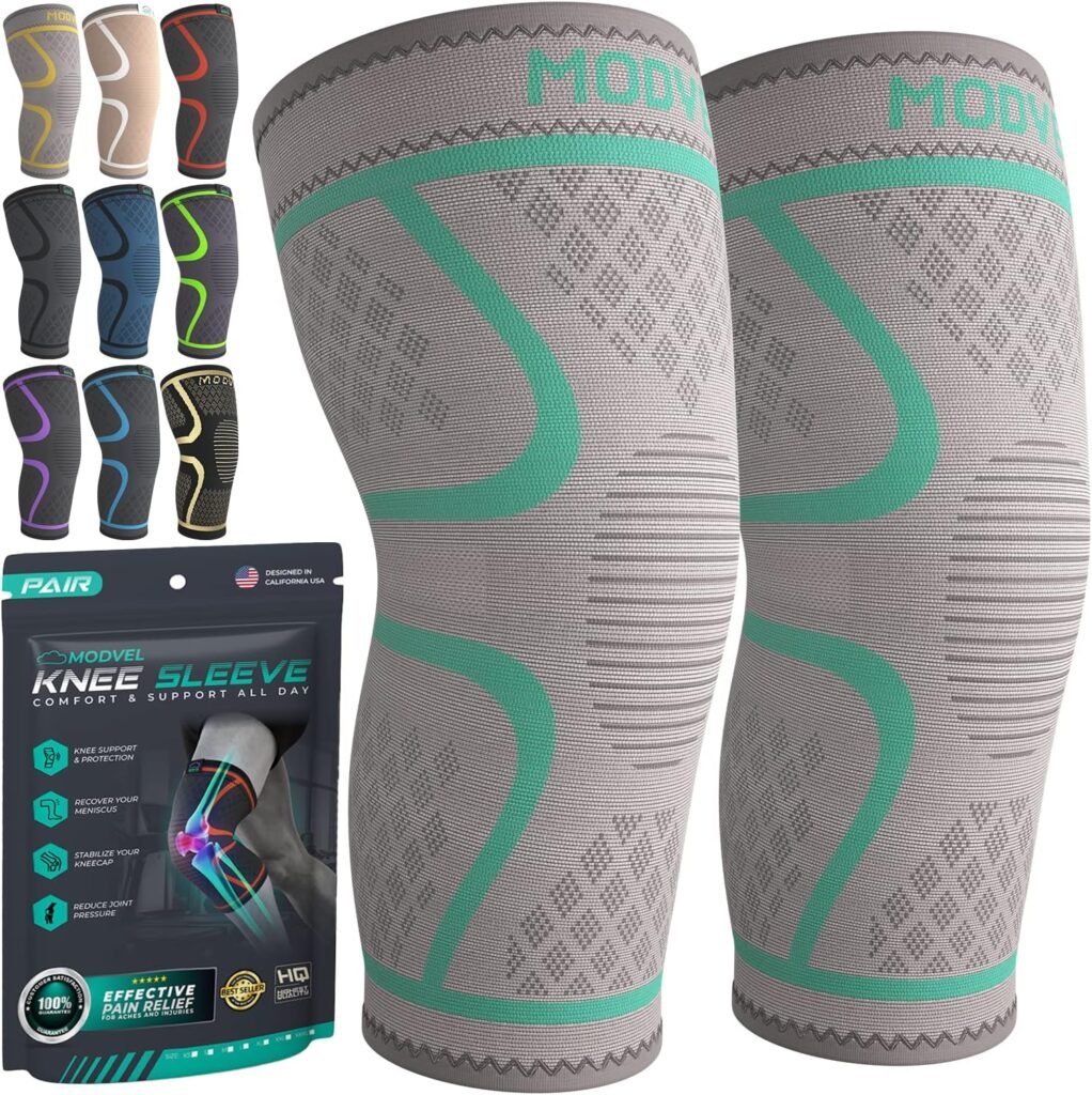 Modvel Compression Knee Brace for Women  Men - 2 Pack Knee Brace for Women Running Knee Pain, Knee Support Compression Sleeve, Workout Sports Knee Braces for Meniscus Tear ACL  Arthritis Pain Relief