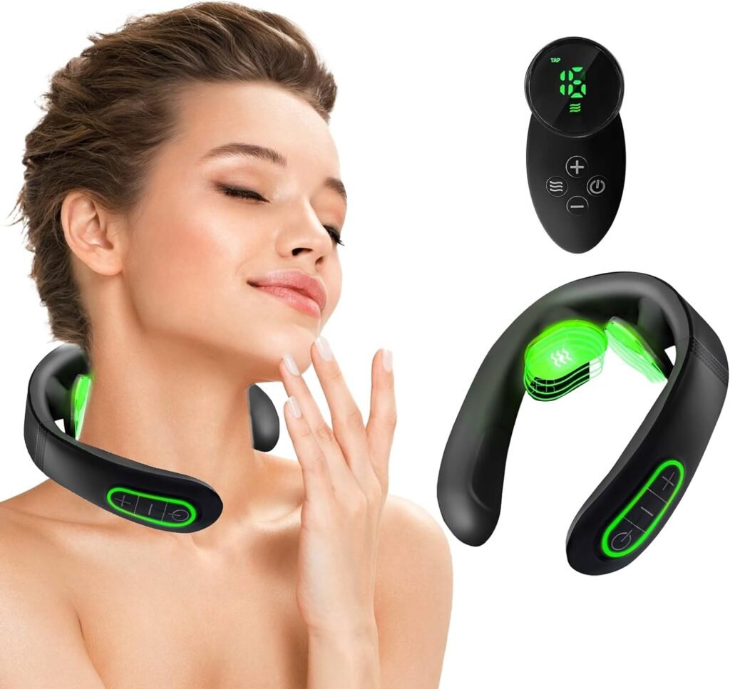 Neck Massager for Pain Relief Deep Tissue, Electric Pulse Neck Massager for Lymphatic Drainage Massager,Portable Intelligent Neck Massager with Heat for Women Men Gifts