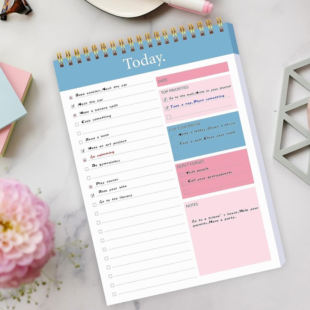 To Do List Notepad - Daily Planner Notepad Undated 52 Sheets Tear Off, 6.5 x 9.8 Checklist Productivity Organizer with Hourly Schedule for Tasks