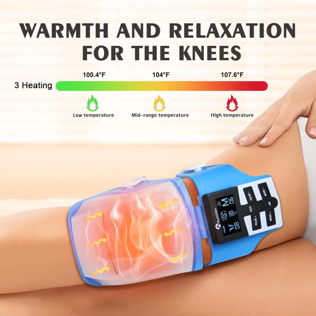 Auxoliev Knee Massager for Arthritis, FSA HSA Store Eligible Items, EMS Knee Massager with Heat and Air Compression, for Joint Knee Injury Swelling Stiff Joints Knee Pain Relief, Christmas Gift