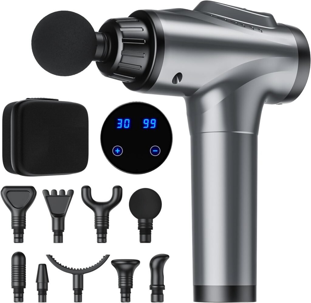 AYURA Massage Gun, Percussion Massager Gun with 30 Speed Levels  9 Massage Heads, Handheld Electric Muscle Massager for Any Pain Relief, Gifts for Families and Friends (Black)