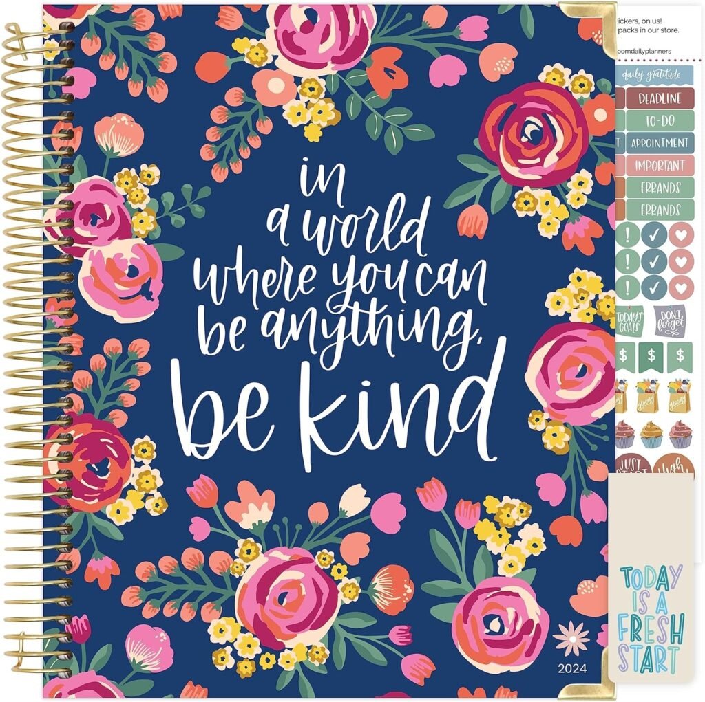 bloom daily planners 2024 Hardcover Calendar Year Goal  Vision Planner (January 2024 - December 2024) - Monthly/Weekly Column View Agenda Organizer - 7.5 x 9 - Be Kind