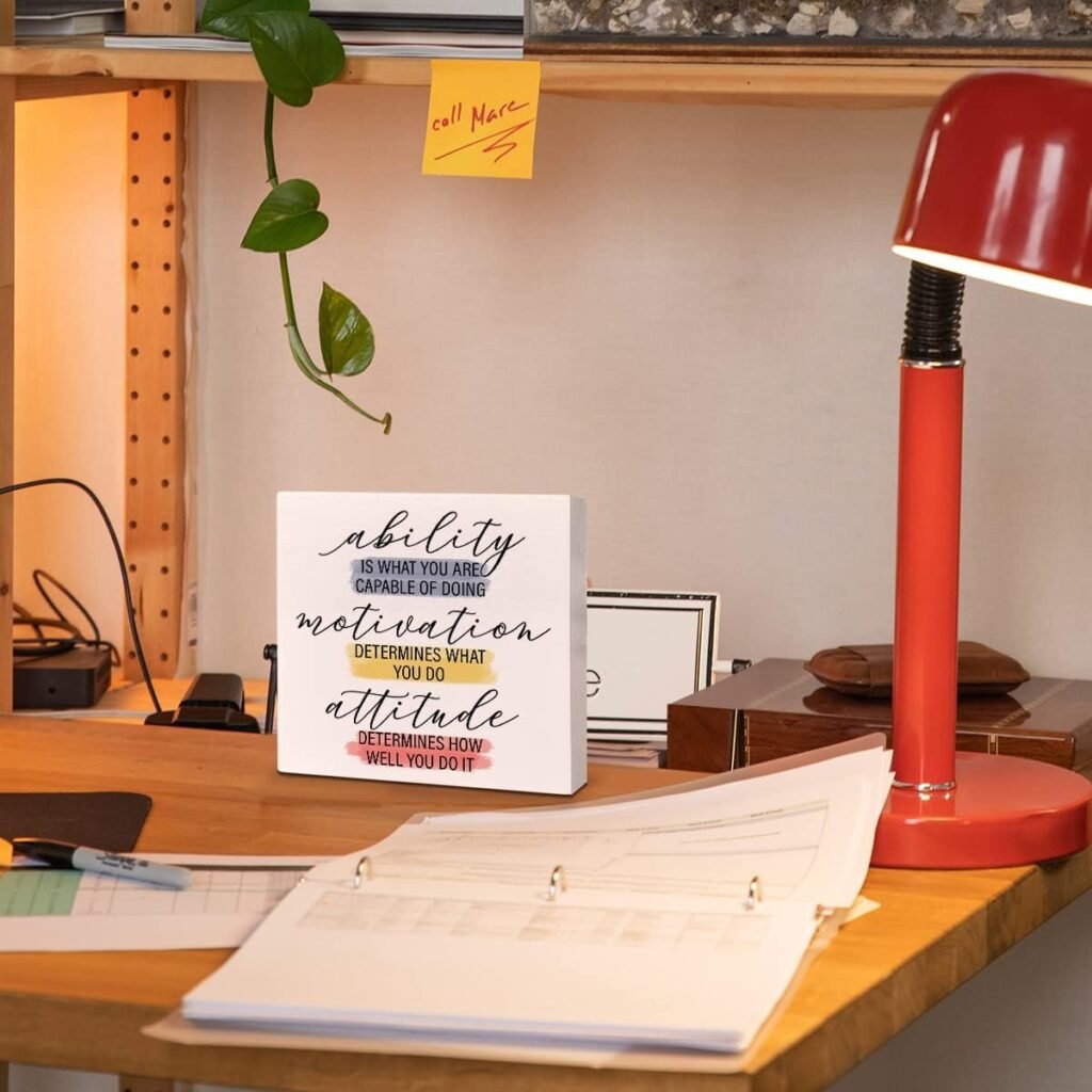 Home Office Desk Wooden Box Sign Decor, Ability Is What You Are Capable of Doing, Inspirational Quotes Desk Decor Motivational Desk Decorations for Women Men Student Office Classroom School