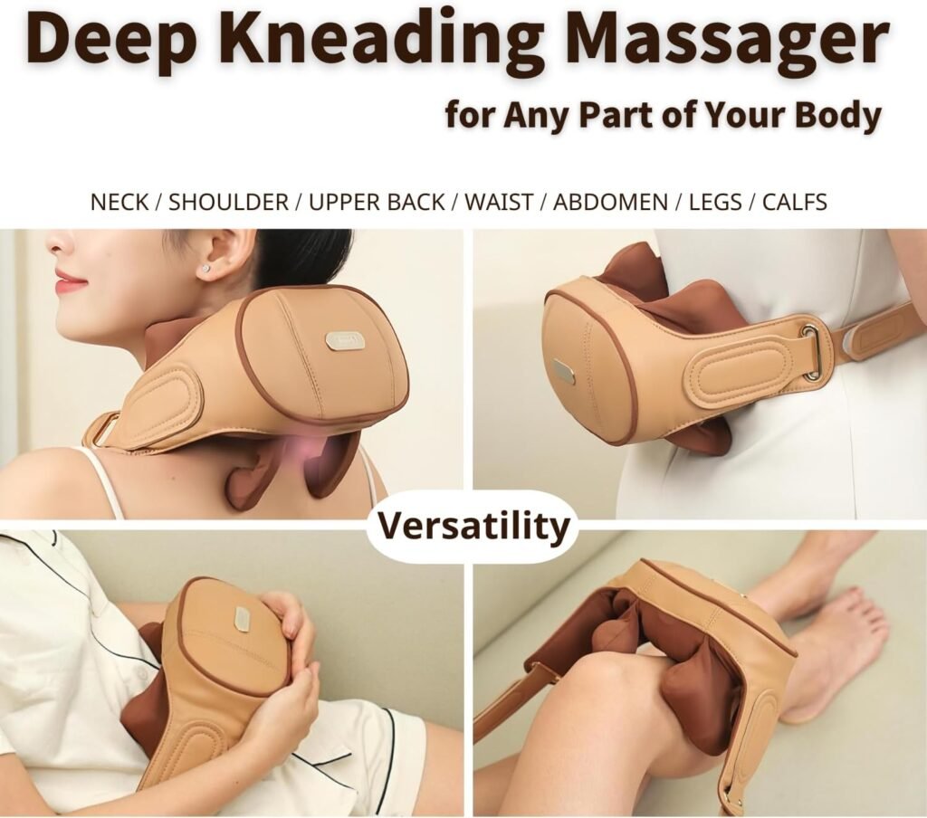 Kneading Neck and Shoulder Massager with Heat, Electric Deep Tissue 3D Shiatsu Neck Massager Cordless Rechargable for Back, Shoulder, Lumbar and Calve, Ideal for Gifts (Sand)