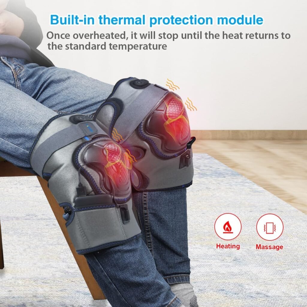 Knee Massager with Heat for Joint Pain Relief, Vibration Knee Brace Wrap Rechargeable Warm Therapy for Arthritis, Cramps, Meniscus Pain, Ideal for Parents  Grandparents(1 Pair)