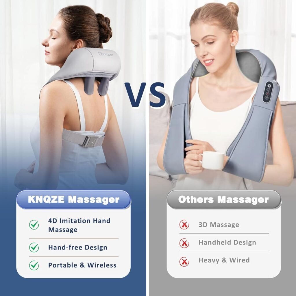 KNQZE Neck Massager with Heat, Cordless Deep Tissue 4D Expert Kneading Massage, Shiatsu Neck and Shoulder Massage Pillow for Neck, Traps, Back and Leg Pain Relief, Gifts for Men Women- Gray