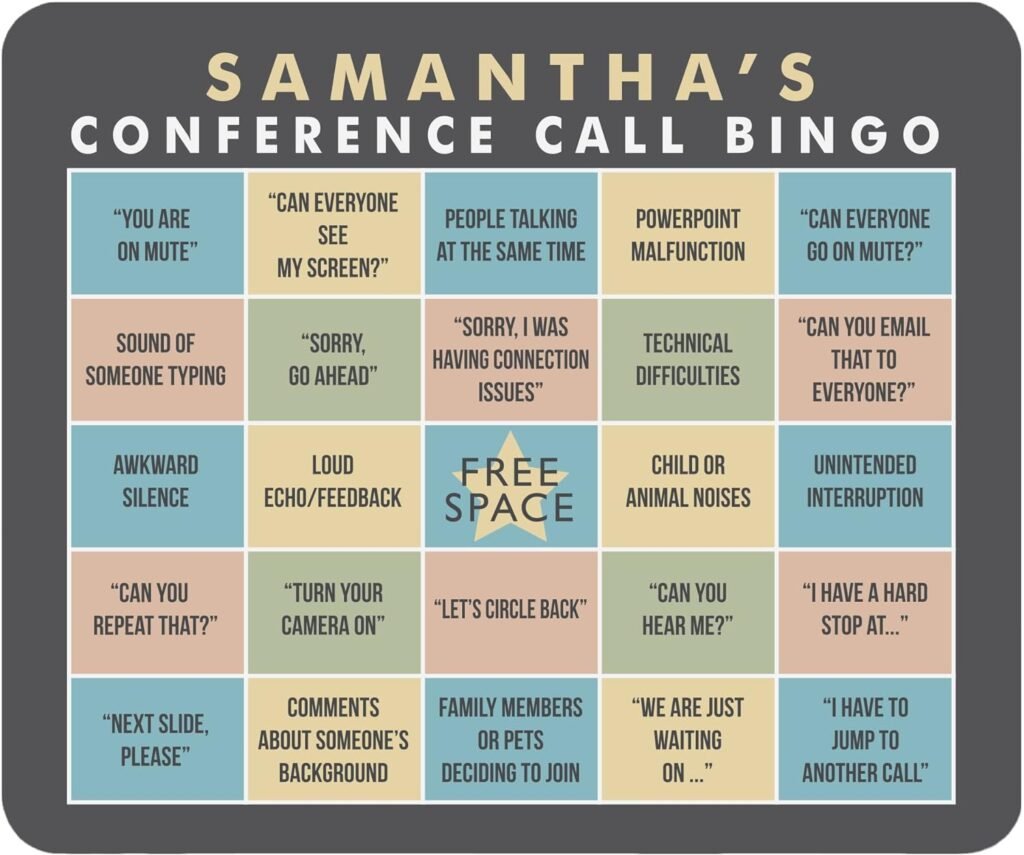 Lets Make Memories Personalized Conference Call Bingo Mouse Pad - for Virtual Meetings - Work from Home Computer Accessory - Customize with Any Name