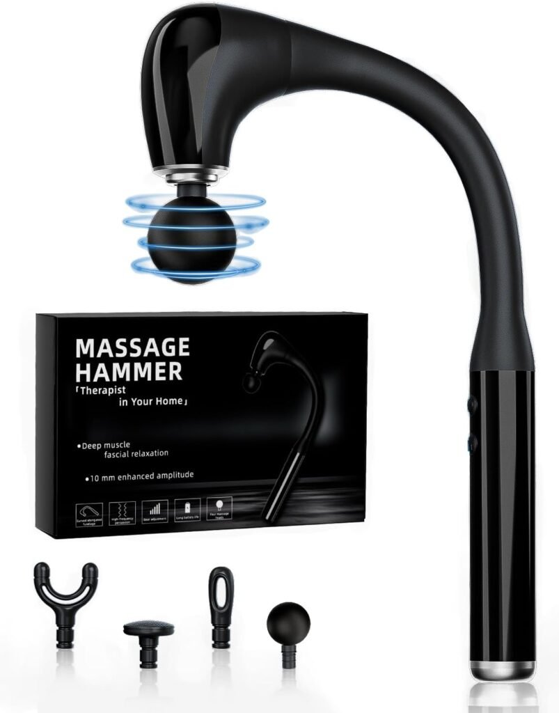 MAGNISH Massage Gun, Muscle Massage Gun Deep Tissue, Handheld Curved Back Massager, 5-Speed Adjustable Intensity with 4 Massage Heads for Relieve Body Pain