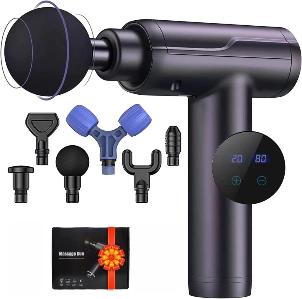 Massage Gun, Massage Gun for Athletes,Deep Tissue Massage Gun, Percussion Massage Gun with Updated 6 Massage Heads and 20 Adjustable Speed,Relief Sore Muscle and Stiffness