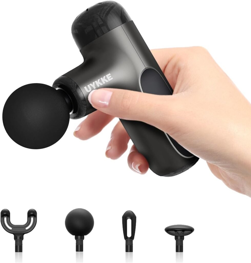 Mini Massage Gun, Portable Deep Tissue Massager Gun, Handheld Muscle Massagers with 5 Intensities, 4 Heads, Carry Bag, USB Charging- for Home Gym Travel Outdoors