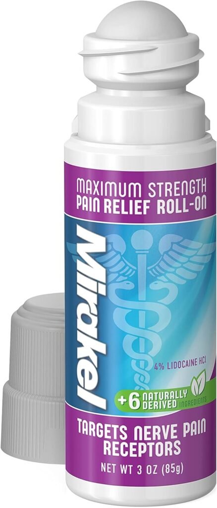 MIRAKEL Nerve Pain Relief Roll-on, Maximum Strength Lidocaine to Relieve Pain in Toes, Feet, Fingers, Hands, Legs  Arms, 3 oz