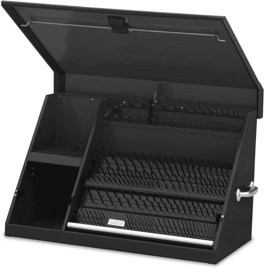 Montezuma – XL450B – 36-Inch Portable TRIANGLE Toolbox – Multi-Tier Design – 16-Gauge Construction – SAE and Metric Tool Chest – Weather-Resistant Toolbox – Lock and Latching System, Black