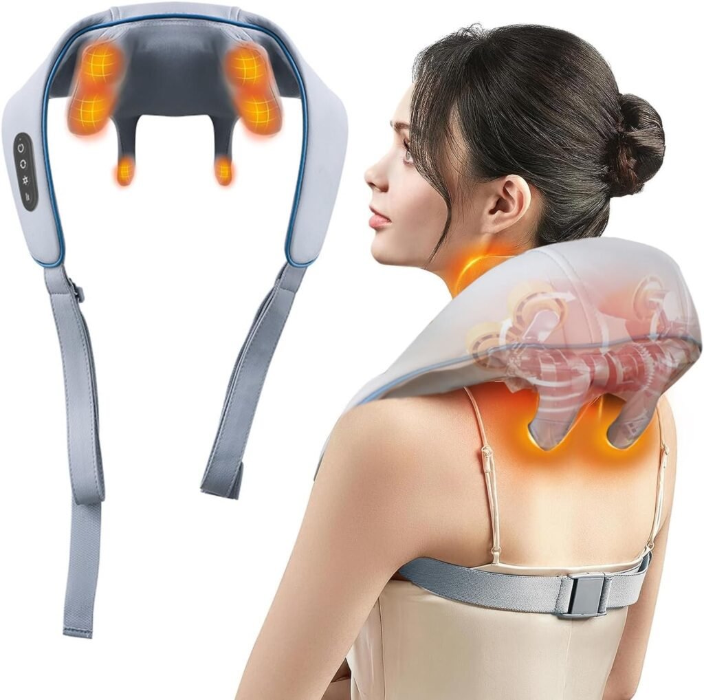 Neck Massager with Heat, Shiatsu Back Shoulder and Neck Massager, Mini Back and Neck Massager for Pain Relief Deep Tissue, Home Use Back Reliver Muscle Relaxation, New Year Gifts for Women Men(Gray)