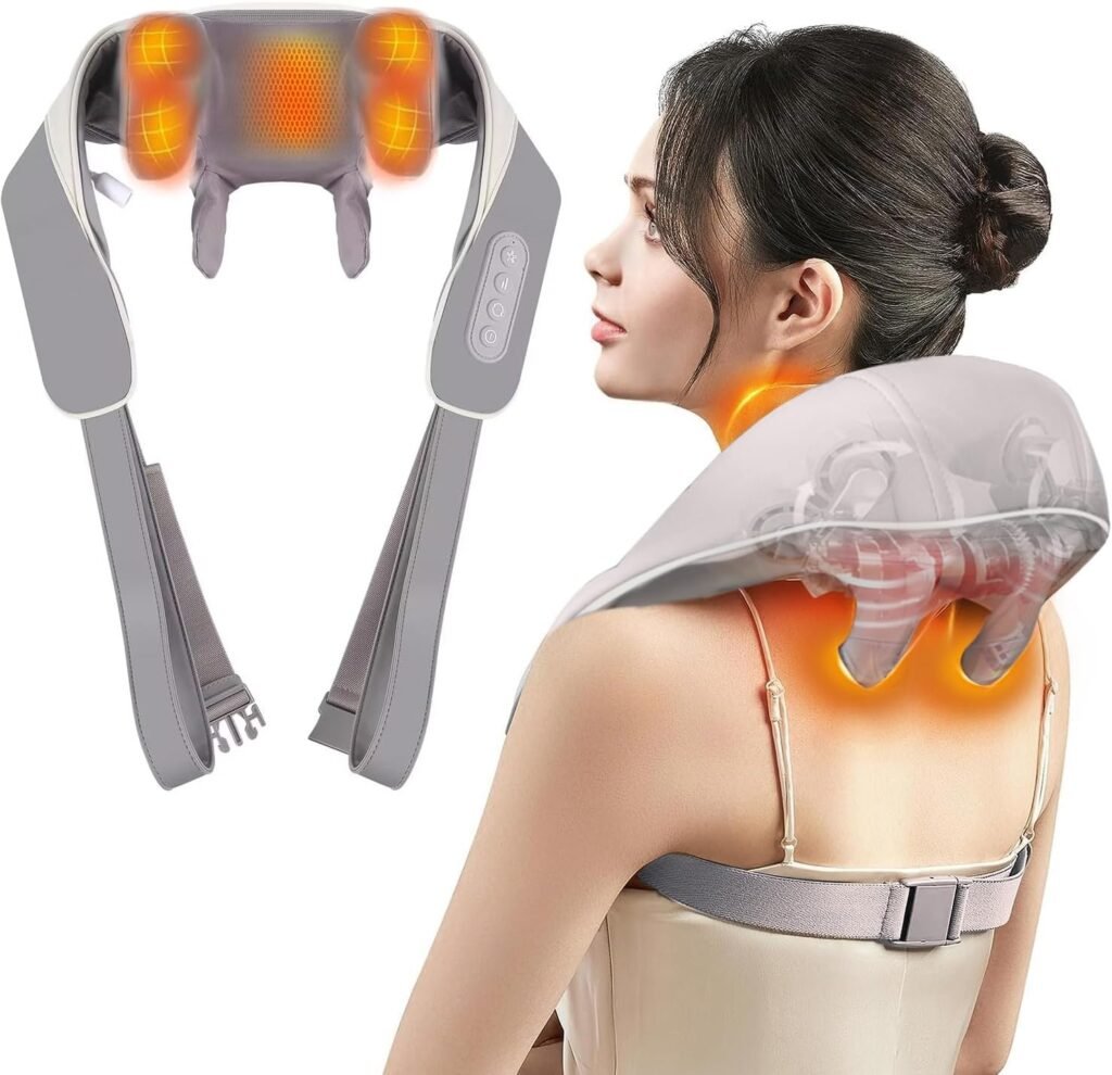 Neck Massager with Heat, Shiatsu Back Shoulder and Neck Massager, Mini Back and Neck Massager for Pain Relief Deep Tissue, Home Use Back Reliver Muscle Relaxation, New Year Gifts for Women Men(Gray)