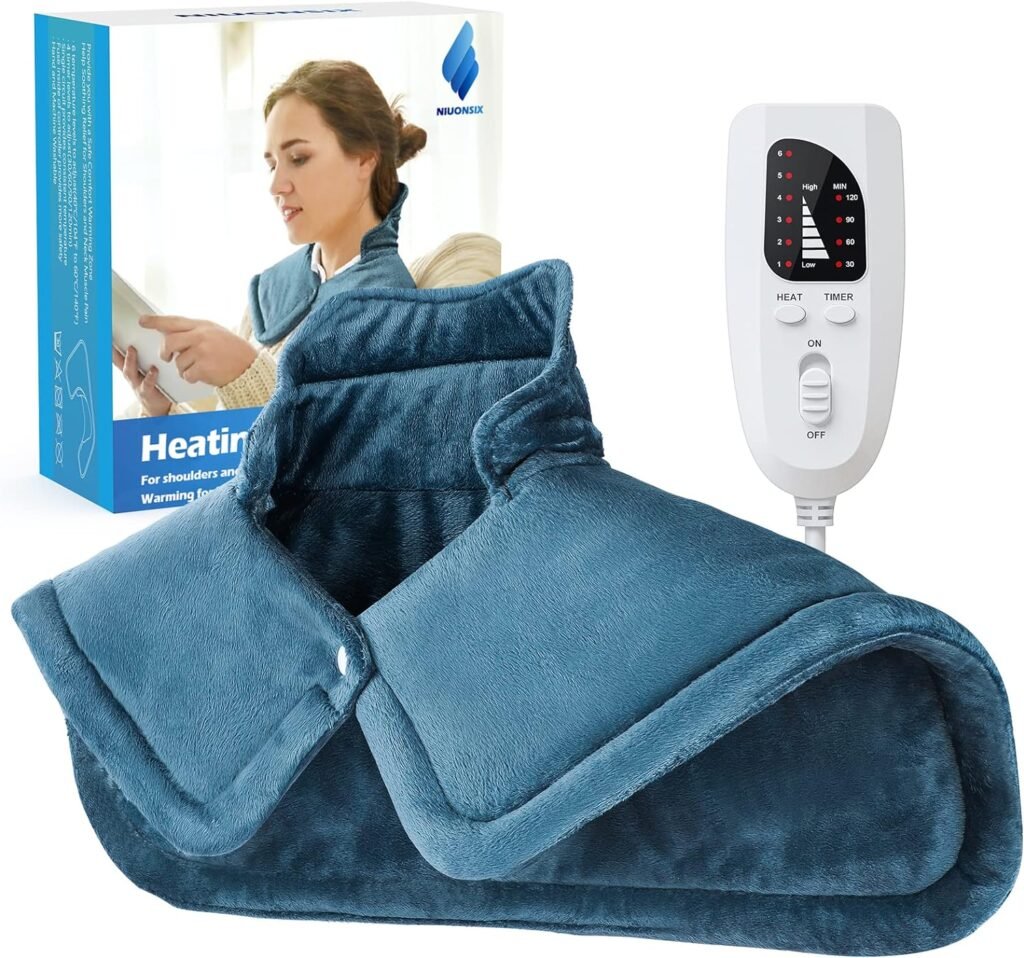 NIUONSIX Heating Pad for Neck and Shoulders, Birthday Gifts for Women Men, 2lb Weighted Neck Heating Pad for Pain Relief 6 Heat Settings 4 Timers Auto Off, Gifts for Women Mom Men Dad, Blue