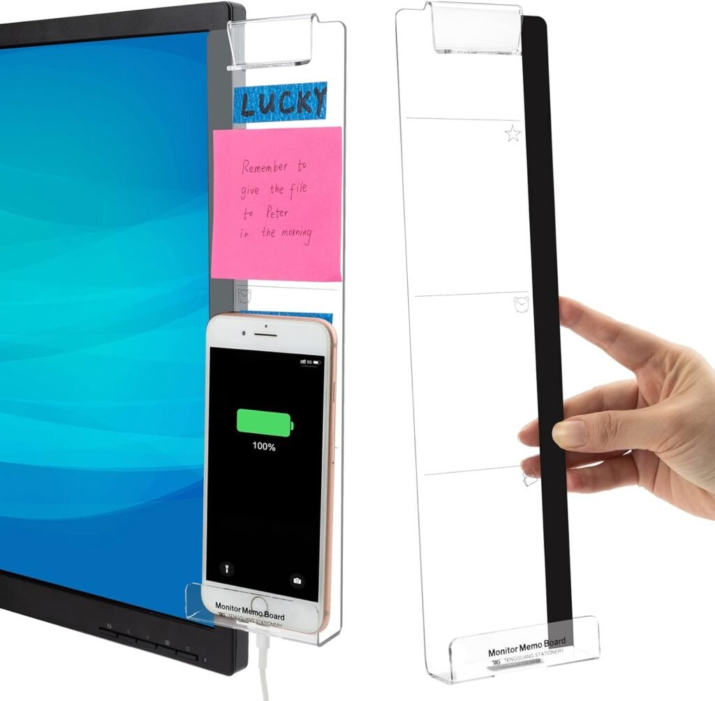 Office Desk Accessories 2pcs Computer Monitor Memo Board Multifunction Message Board Transparent Creative Monitor Side Panel with Sticky Note Holder Phone Holder Suitable for Office Home Work Desk