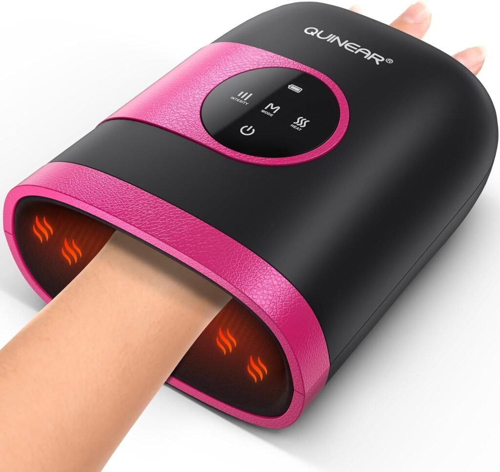 QUINEAR Hand Massager, Cordless Hand Massager with Heat and Compression for Arthritis, Carpal Tunnel and Stiff Joints - Gifts for Women Men- FSA/HSA Eligible (Pink)