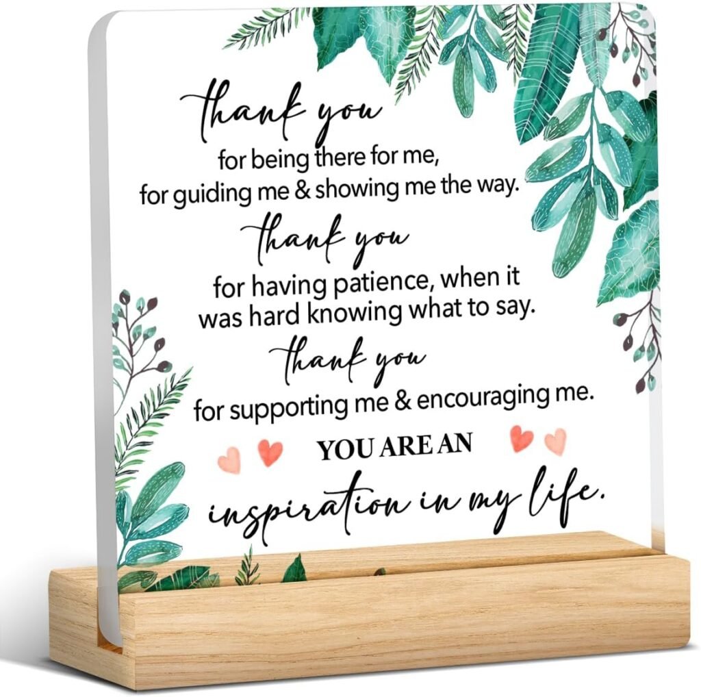 Thank You Gifts for Teacher Boss Coworker Thank You for Being There for Me Clear Desk Decorative Sign Acrylic Plaque With Wooden Stand 4x4 Inch Appreciation Gift Sign Home Office Desk Decor