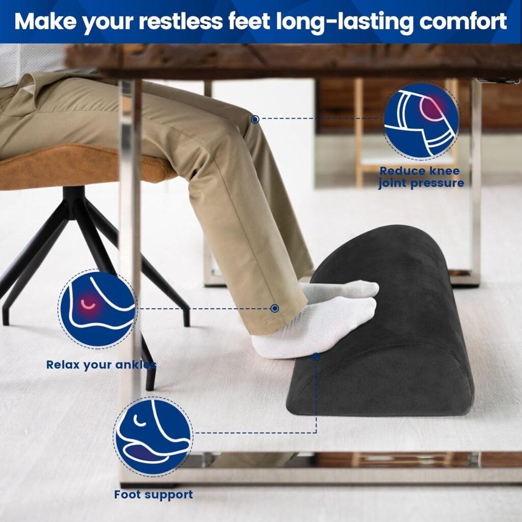 Foot Rest for Under Desk at Work,Office Desk Accessories with Memory Foam and Washable Removable Cover, Foot Stool for Office, Car, Home to Foot Support and Relax Ankles, Black